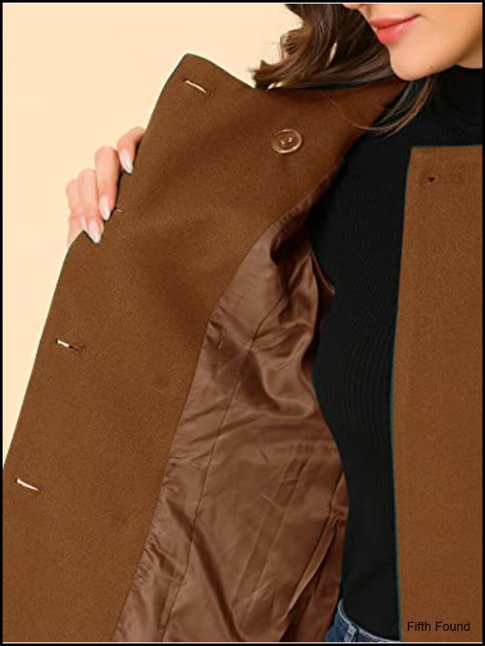 Peter Pan Collar Double Breasted Winter Trench Pea Coat, Women's Windproof Wool - Picture 4 of 6